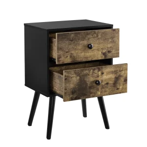 [en.casa] Sängbord-sideboard med två lådor-60x40x29,5cm-furu-spånskiva-träoptik-svart