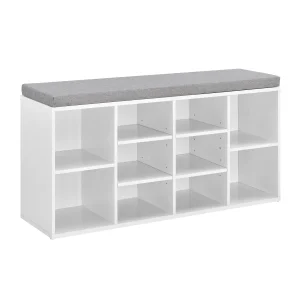 [en.casa] Skohylla/Skoskåp/Bänk med skoförvaring-Vit/Grå-103x30x48cm